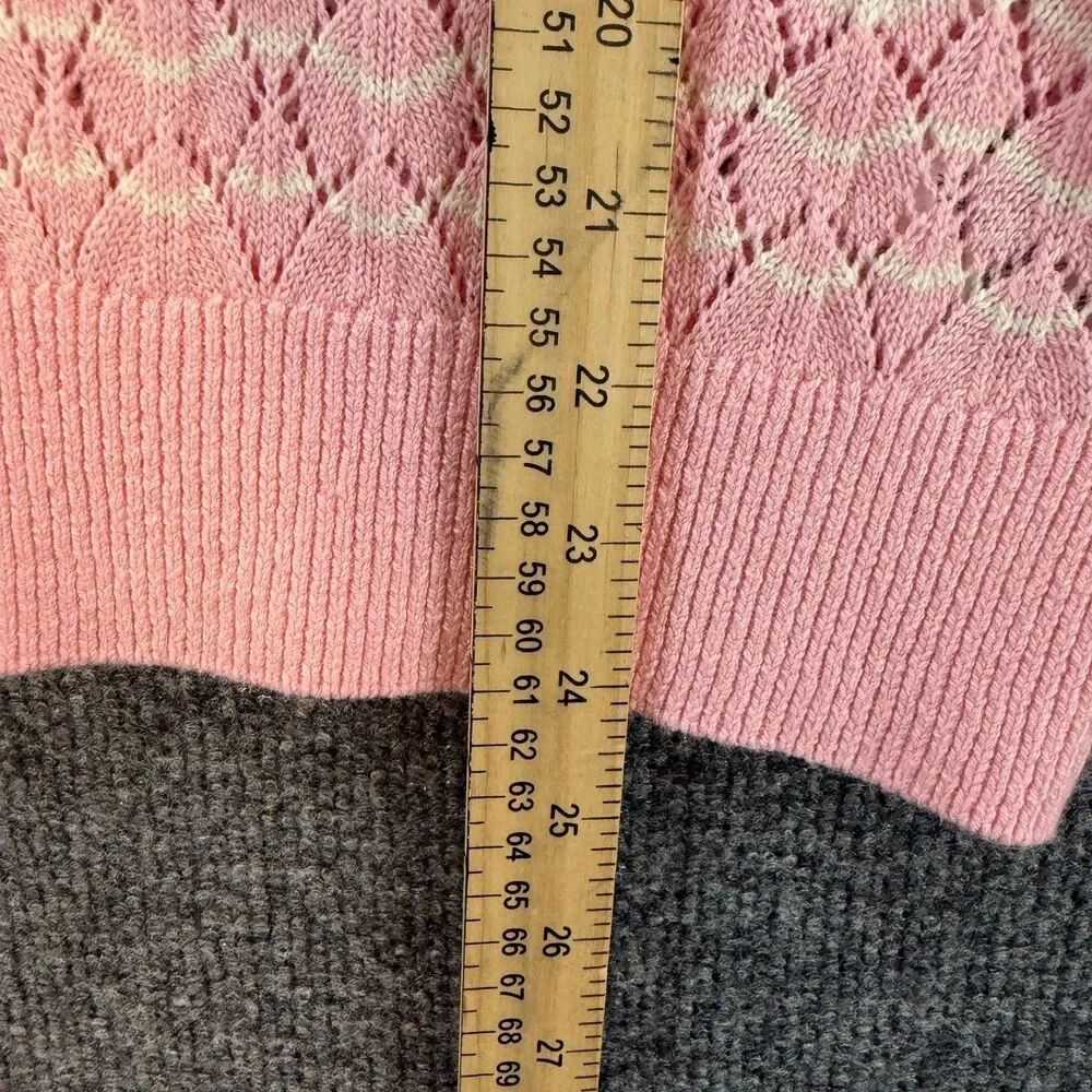 Lands End Sweater Womens S Pink Crew Neck Open Knit Soft Girl Casual Preppy Boho